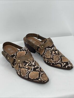 G.C. SHOES Women's Snake Print Slingback Mules in Brown SIZE 8.5